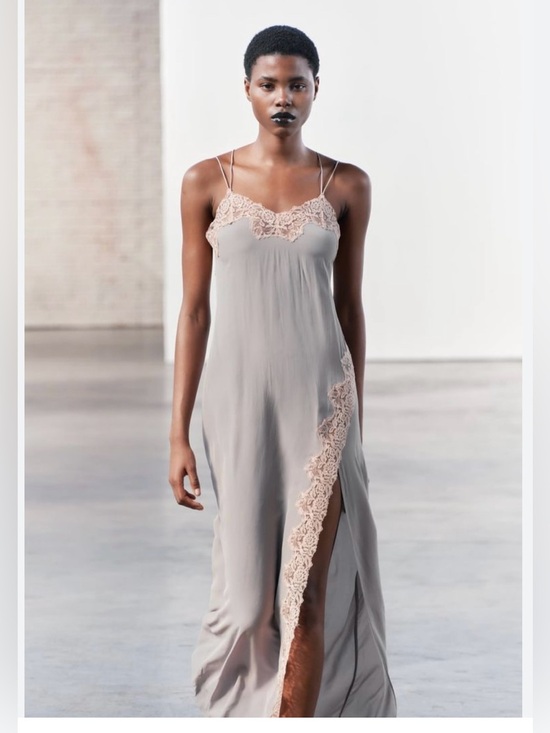 Zara Other - Zara Grey Lace Detail Slip Dress